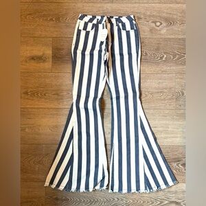 Saints & Hearts Navy and cream strip Bell Bottom Jeans